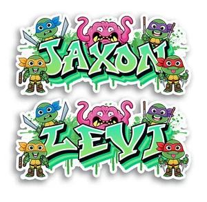 Custom 80s Turtle Name Sticker Graffiti Vinyl Decal Gift Water Bottle Laptop - Picture 1 of 8