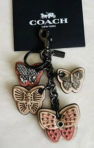 NEW COACH BEECHWOOD/MULTI LEATHER SNAKESKIN BUTTERFLY CLUSTER BAG CHARM 72451 - Picture 1 of 16