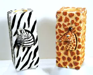 Kerzenständer Zebra Giraffe handgeschnitzt Gusstiere Zoo Vintage - Bild 1 von 7