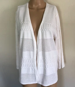 ALFRED DUNNER  Size Large White Knit Open Front Cardigan Sweater USA - Picture 1 of 11