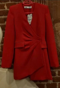 NEW ZARA RED DRAPED BLAZER DRESS 2827/522 SIZE S VESTIDO BLAZER DRAPEADO ROJO - Imagen 1 de 1