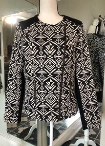 Anthropologie Sabine Jacket Aztec Moto Asymmetrical Zippered Jacket Black Size L - Bild 1 von 14