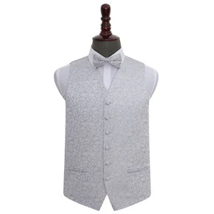DQT Tejido Remolino Patrón Plata Para Hombre Boda Chaleco y Moño Set - Imagen 1 de 4