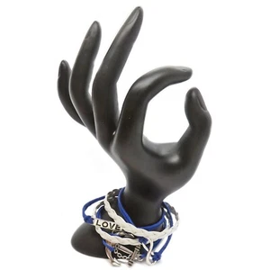 Pulsera náutica de metal de cinco bandas azul y blanco tono plateado - Imagen 1 de 4