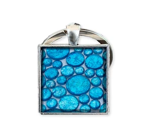Water Droplet Motif Ocean Blue - Handmade Square KEY RING Keychain Key Fob 25mm - Picture 1 of 5