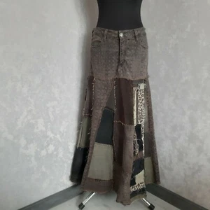 Handmade Denim patchwork skirt, Casual long skirt of shabby jeans - Picture 1 of 10