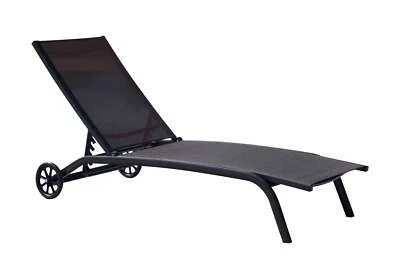 Lettino Piscina in alluminio grigio e textilene nero con ruote - Immagine 1 di 2