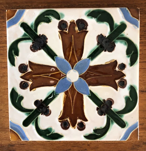 Vintage Flower Star Decorative Tile Trivet Viuva Lamego Portugal Hand-Painted Cover