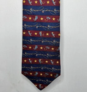 Tommy Hilfiger Men’s Neck Tie 4” Blue Brown Fishing Lures & Stars 100% Silk - Picture 1 of 11