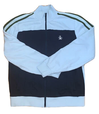 Chaqueta Penguin Para Hombres Logotipo Bloque de Color Azul Cremallera Completa Sudadera Talla Mediana Foto 1 de 4