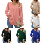 Loose T-Shirt Blouse Tees Tunic Tops Pullover Long Sleeve Plain Casual V Neck