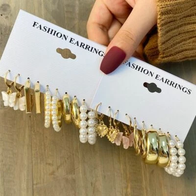 Harz Acryl Geometrische Quadratisch Runde Perle Creolen Set Modeschmuck Neu - Bild 1 von 4