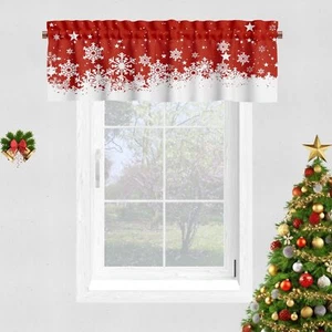 Valance Curtains for Kitchen Windows, Red Xmas Snowflake Christmas Velvet Win... - Picture 1 of 6