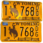 Wyoming 1987  License Plate Set Vintage Auto Natrona Co Cave Rustic Collector