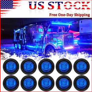 10x Blue 3/4" Marker Lights LED Truck Trailer Round Side Bullet Button Light 12V - Picture 1 of 9