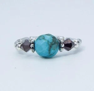 ANELLO STRETCH CRISTALLO CYNTHIA LYNN ""ARUBA"" BLU VERDE TURCHESE MARRONE - Foto 1 di 1