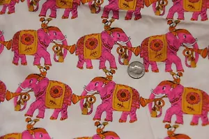 De Colección Tela Rosa Elefante Estampado Remanente Retro Artesanal Costura India Mahout - Imagen 1 de 5