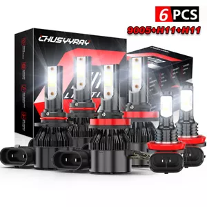 6*Combo 9005+H11+H11 LED Headlight Kit Fog light Bulbs High/Low Beam 6000K White - Bild 1 von 15