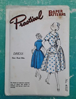 50's Practical Paper Vintage Sewing Dress Pattern Swing Dress 34in Bust  - Image 1 of 2