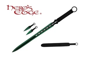 1 PC Full Tang Green Blade Straight Ninja Sword with Two Throwing Knives NEW - Picture 1 of 1