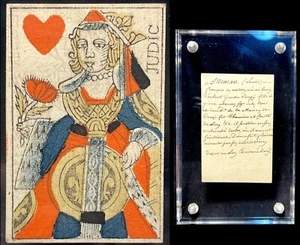 1700’s Queen Hearts Historical Playing Card Secondary Use Archbishop Document - Picture 1 of 22