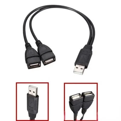 Male USB 2.0 A 1 to 2 Dual USB Female Data Hub Power Adapter Y Splitter Cable - Image 1 of 4