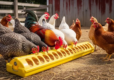 Little Giant 20" Plastic Flip-Top Poultry Ground Feeder, Yellow Chickens Birds - Image 1 of 4