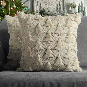 Christmas Pillow Covers 18x18 inch Set of 2 Xmas Decorations Soft Plush Faux - Picture 1 of 7