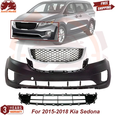Front Bumper Cover Primed & Grille Assembly Chrome Kit For 2015-2018 Kia Sedona Foto 1 de 4