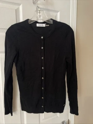 CALVIN KLEIN Mujer Precioso Negro Manga Larga Botón Cárdigan Suéter Talla S Foto 1 de 3