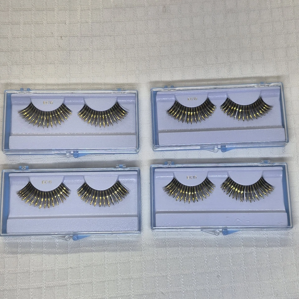 (4 Pair) False Black Lashes with Gold Foil statement costume eyelashes Hollywood - Image 1 of 4