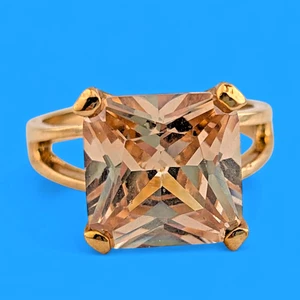 Pfirsichfarbener CZ Zirkonia Ring Gr. 8 groß Prinzessschliff Solitär B5 - Bild 1 von 13