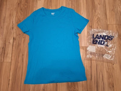 Womens Lands End 100% Cotton Short Sleeve Tee top Small Petite 6-8 Tropic Blue - Image 1 of 3