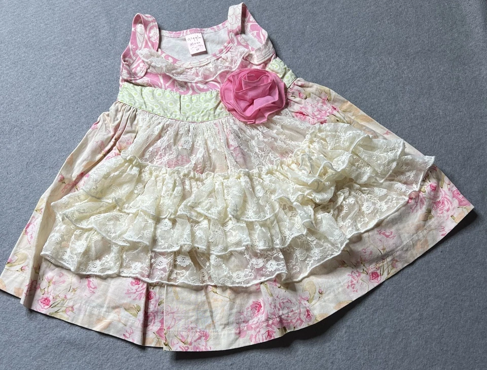 Vestido Formal Giggle Moon Niñas 2T Floral Encaje Rosa Hecho en EE. UU. De colección Foto 1 de 4