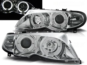 headlights for BMW E46 2001 2002 2003-2005 sedan touring angel eyes chrome LHD - Picture 1 of 1