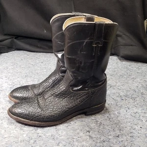Justin Boots - Black Bull Hide Leather Size 9D Style 3187 Cowboy Rare - Picture 1 of 21