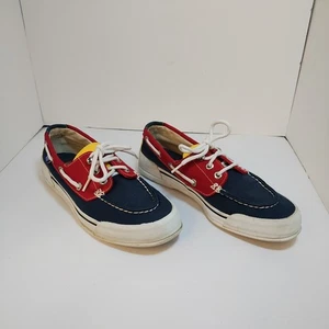 Vintage Keds Boat Shoes Size 7.5M Blue Red Yellow Colorblock Canvas Lace Up - Picture 1 of 10