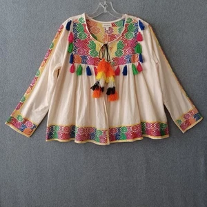 Blusa Velzera donna piccola multicolore contadina manica lunga nappa giacca casual - Foto 1 di 14
