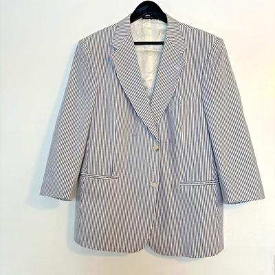 Abrigo Deportivo De Colección 44S Palm Beach Ropa de Verano Dillards Seersucker Azul A Rayas Foto 1 de 4