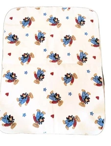 Blue Jean Teddy Fleece Bear Baby Blanket Heart Stars Fleece Vintage - Picture 1 of 2
