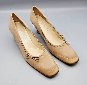 Vintage Salvatore Ferragamo elegante hochhackige Damen-Pumps 8,5 B Veloursleder Schleife - Bild 1 von 10
