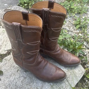 Vintage Lucchese Western Boots Handmade Brown Leather Mens Size 12 EE Barb Wire - Picture 1 of 21