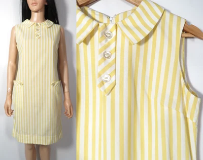 Vestido recto vintage años 60 amarillo a rayas algodón talla S/M Foto 1 de 4