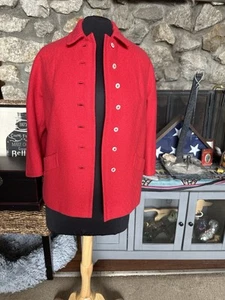 Vintage Youthcraft Red Wool Coat Petite Medium 50s 60s Mod Swing Jacket USA - Picture 1 of 5
