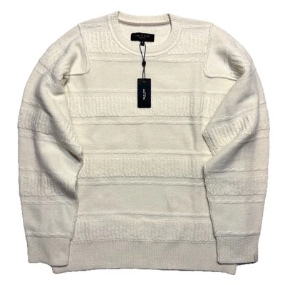 RAG & BONE Mens Colton Wool Crewneck Sweater Ivory White XL (MSRP $398) - Image 1 of 3