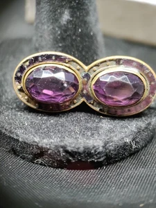 Edwardian Amethyst Glass & Brass Brooch As Is - Picture 1 of 6
