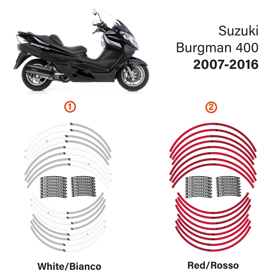 LABELBIKE Kit strisce adesive cerchi scooter compatibili con Suzuki Burgman 400 2007-2016