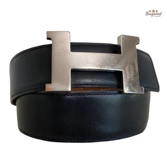 HERMES レザーベルト ブラック/ブルー75H 美品 HERMES Leather Belt Black Blue 75H | eBay
