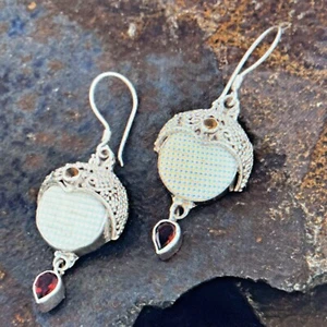 SAJEN SILVER Carved Multi Gemstone Earrings in Sterling Silver 14.15 Gr - Picture 1 of 8