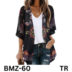 Women Kimonos Beach Cover Up Chiffon Cardigan Floral Blouse LooseFit Cape Top XL - Picture 1 of 7